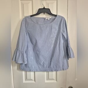 Madewell Cotton Pepulum Sleeve Pinstripe Top